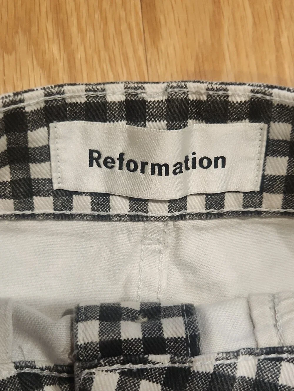 Reformation Black and White Gingham Button-Front Mini Skirt